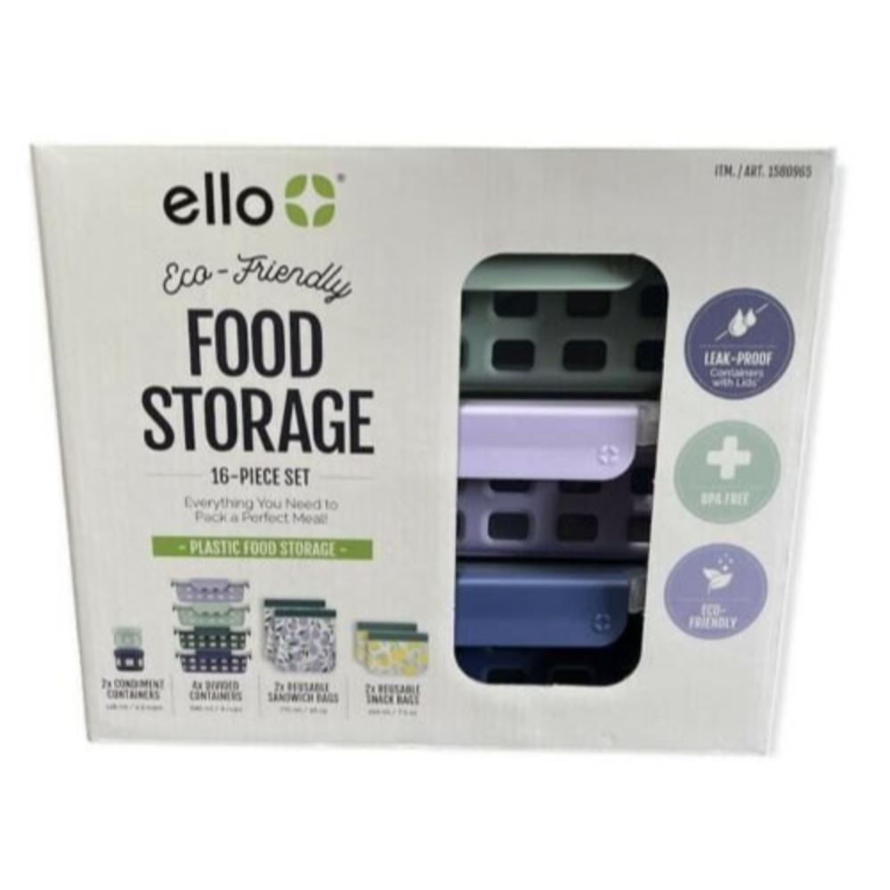 Ello: Eco~Friendly Food Storage ~ BPA Free Plastic ~ 16 Piece Set ~ New